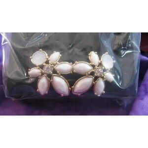 Vtg Avon Stud Earrings White Clear Crystal Floral Cluster 1" Oversized New Boxed